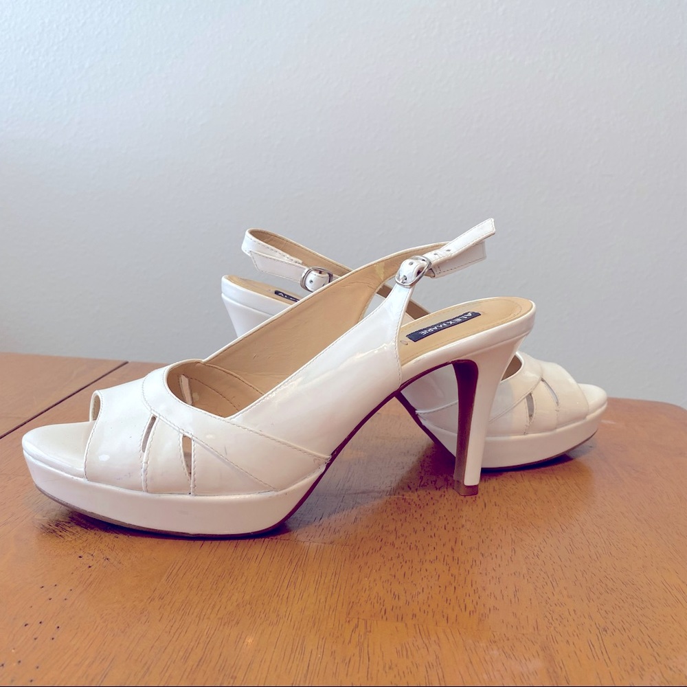 Alex Marie White 4 inch Heel Sandal. Patent leather high heel dress shoe sz 8.5